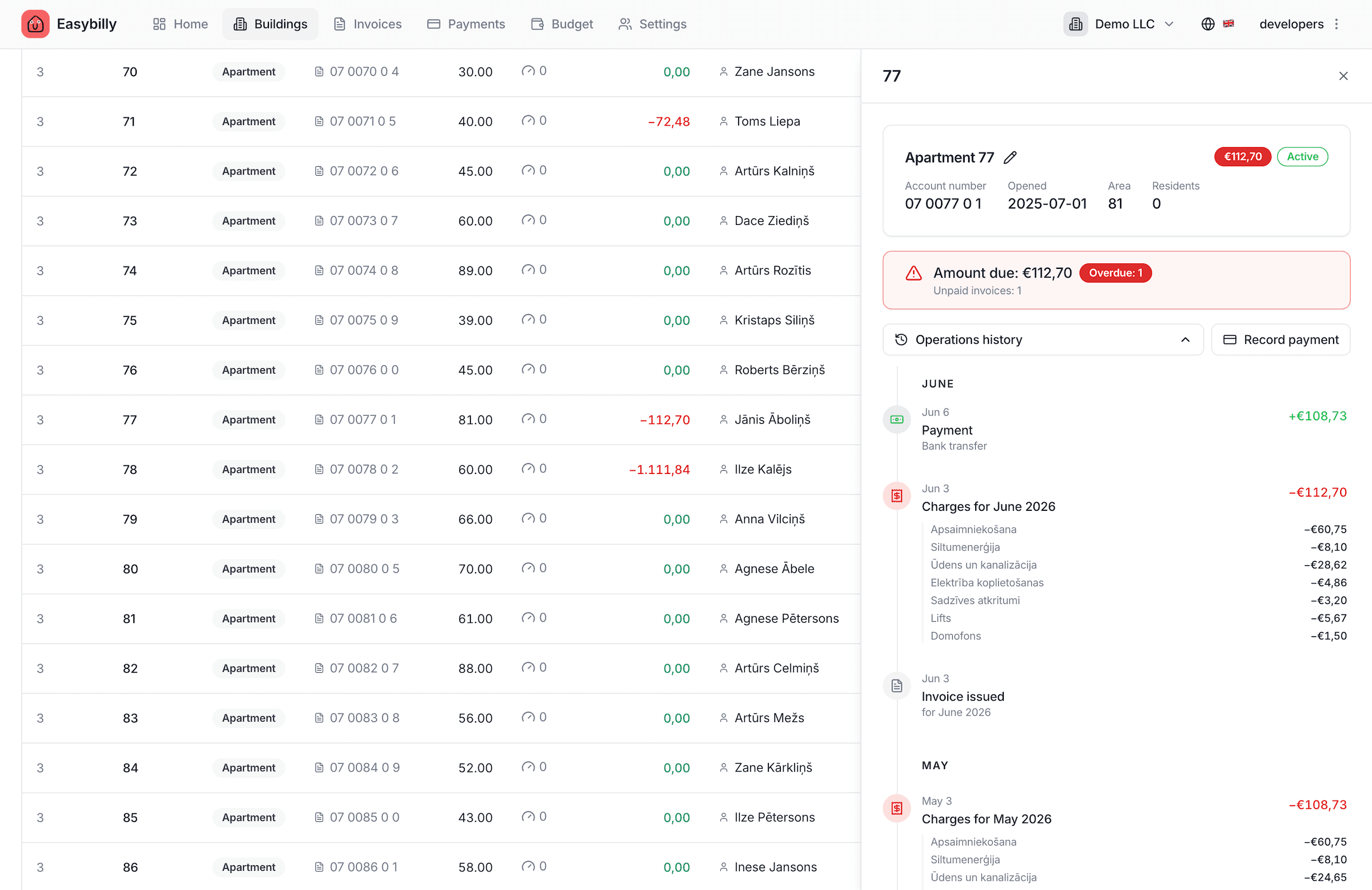 Unitify billing: invoices and charges overview