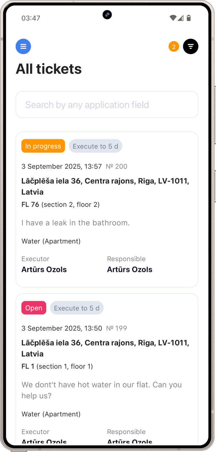 Unitify: a maintenance request with live status and the assigned technician